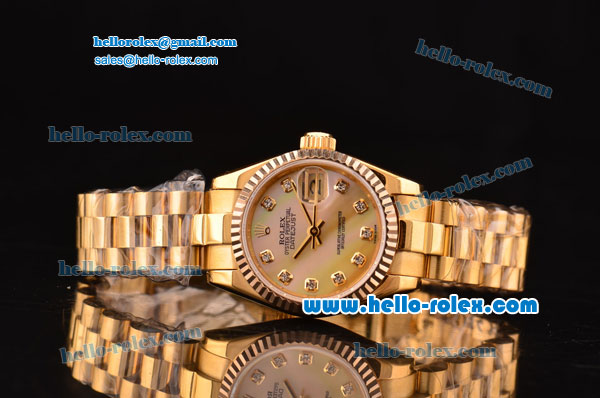 Rolex Datejust Lady 2813 Automatic Gold Dial with Yellow MOP Dial Gold Strap and Diamond Markers ETA Coating - Click Image to Close